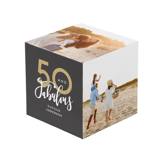 Cube Photo 50 ans et fabuleux anniversaire noir et or  (Angle devant)