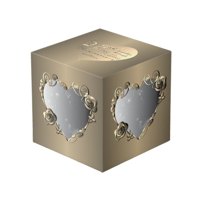 Cube Photo 8ème, 19ème Bronze/21ème Rose en laiton Coeur 4 Ph (Angle devant)