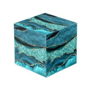 Cube Photo Agate Turquoise Blue Gold Parties scintillant Marb