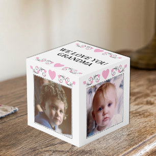 Cube Photo Ajoutez 4 images nous vous aimons grand-mère rose