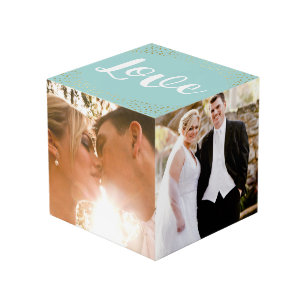 Cube Photo Amour - confettis d'or - photos de mariage