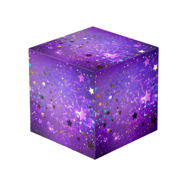 Cube Photo Arrière - plan de feuille violet avec étoiles (Angle devant)