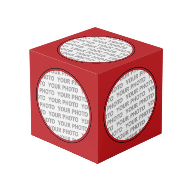 Cube Photo Arrondi en Carré Cadre rouge + votre photo (Angle devant)