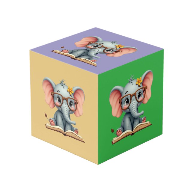 Cube Photo Bébé éléphant sage (Angle devant)