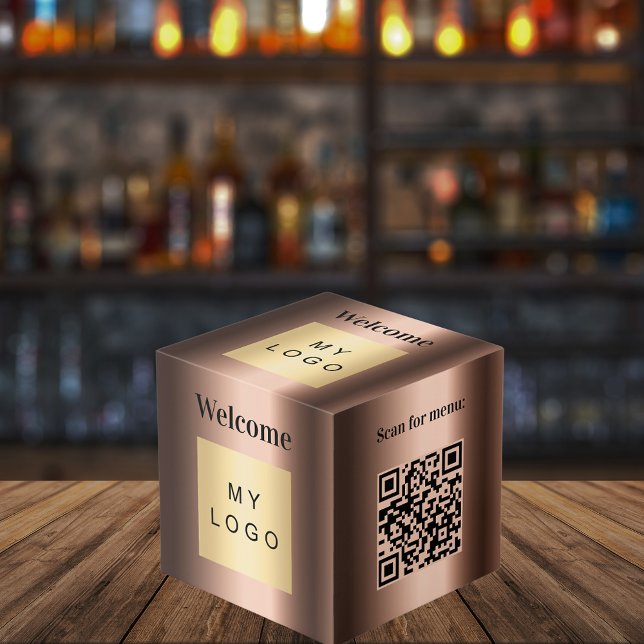Cube Photo Bienvenue logo de l'entreprise QR code bronze tabl (Créateur téléchargé)