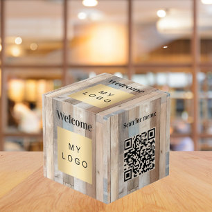 Cube Photo Bienvenue logo de l'entreprise QR code de bois flo