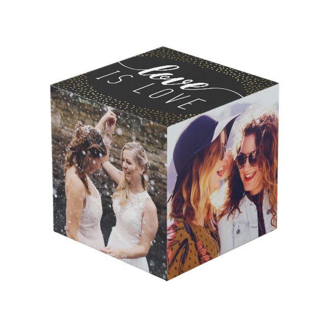Cube Photo Black Love is Love Gold Confetti - Photos Mariages (Angle devant)