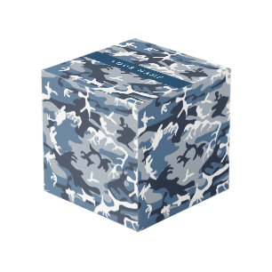 Cube Photo Camouflage bleu neige d'hiver Votre nom Personnali