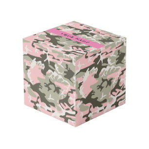 Cube Photo Camouflage Rose et Vert Personnalisez Votre nom