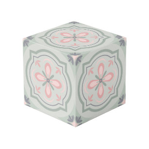 Cube Photo Carreaux Floraux Pastel Vert