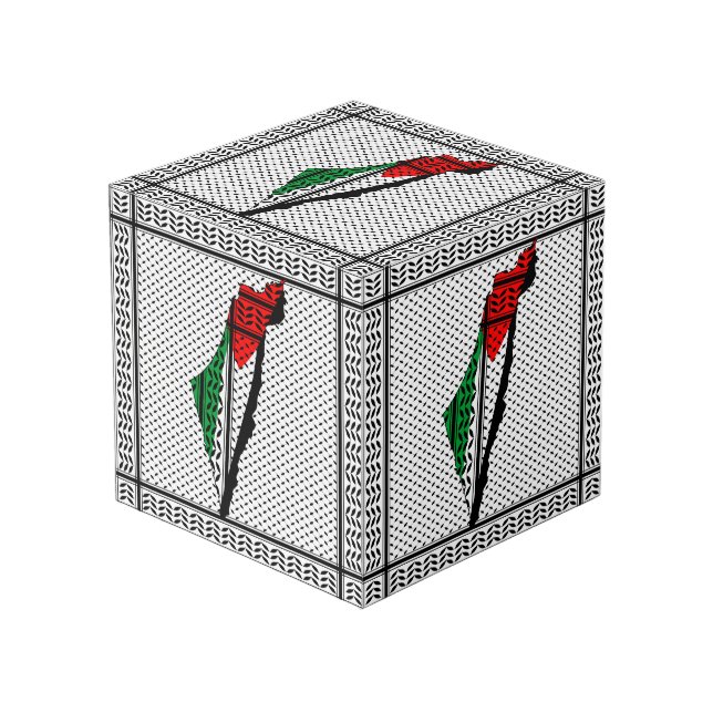 Cube Photo Carte de Palestine avec drapeau et Motif Keffiyeg (Angle devant)