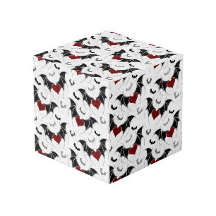 Cube Photo Coeur d'Halloween avec ailes de chauve-souris noir