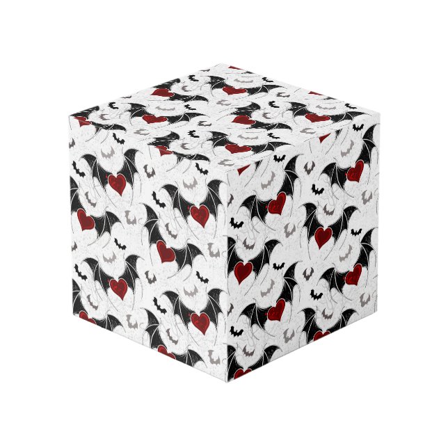 Cube Photo Coeur d'Halloween avec ailes de chauve-souris noir (Angle devant)