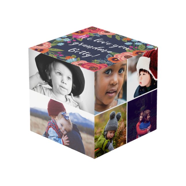 Cube Photo Collage floral de photo de grand-maman d'amour de (Angle devant)
