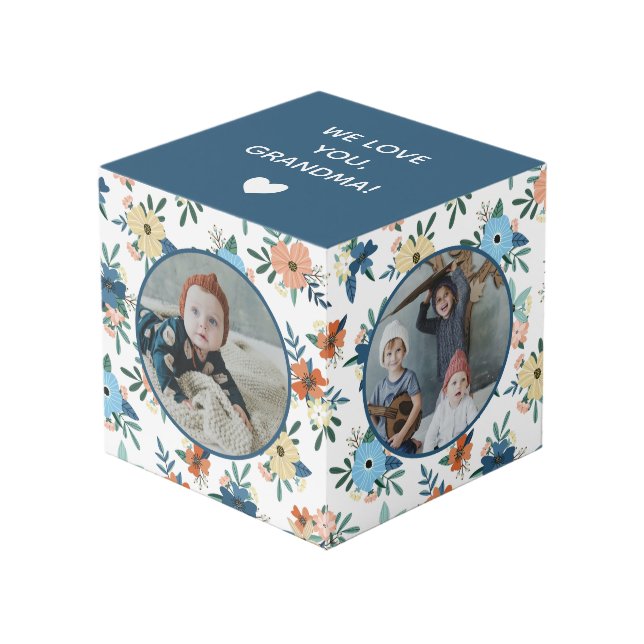 Cube Photo Collage photo de Grand-mère de l'amour floral bleu (Angle devant)