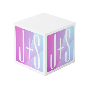 Cube Photo Cool Géométrique rose et pourpre   Initiales de co