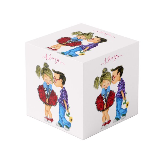 Cube Photo Couple romantique mignon - Amour - Baiser - Je t'a (Angle devant)