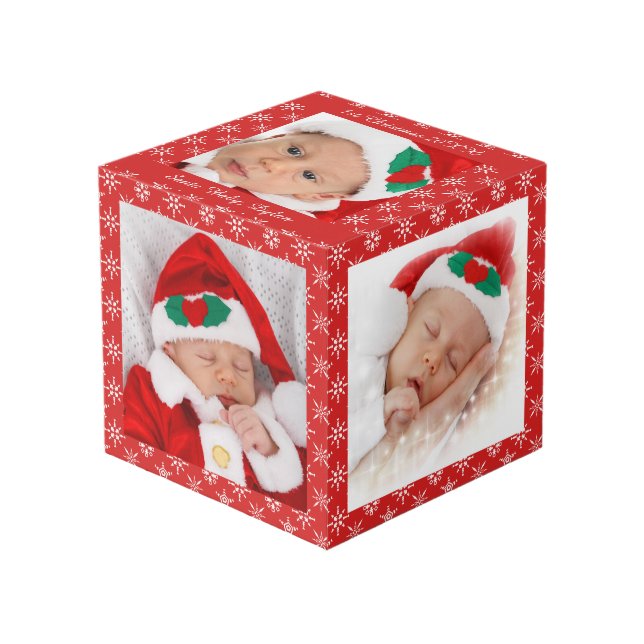 Cube Photo Custom Photos Santa Baby Red With Snowflakes SQ (Angle devant)