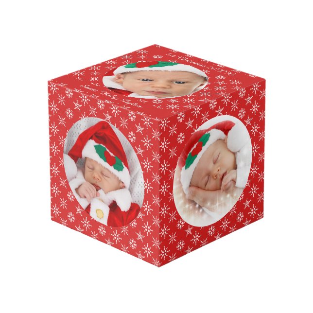 Cube Photo Custom Round Photos Santa Baby Red With Snowflakes (Angle devant)