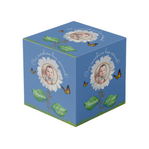 Cube Photo Elégant Daisy Blue Floral Cute Baby Photo & Nom