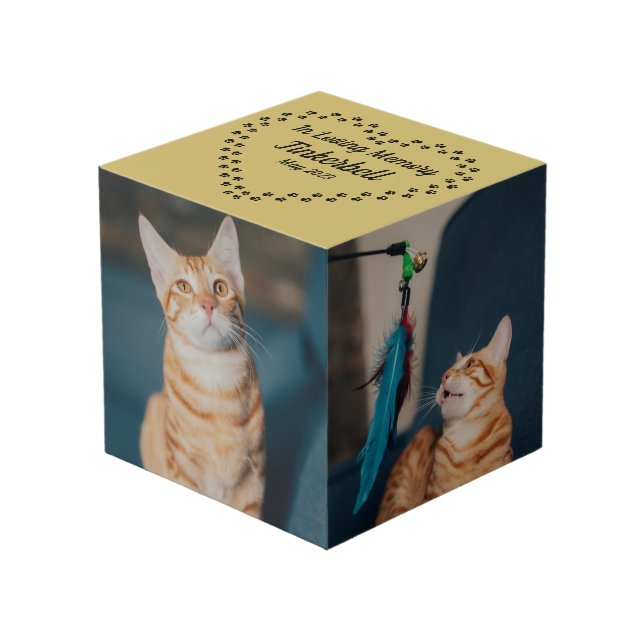 Cube Photo En mémoire d'amour Coeur de pattes de chat sur l'o (Angle devant)
