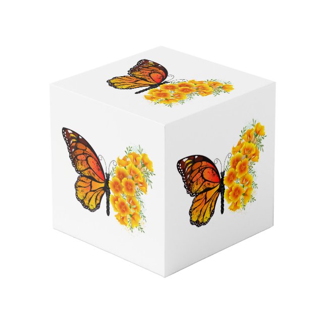 Cube Photo Flower Butterfly with Yellow California Poppy (Angle devant)