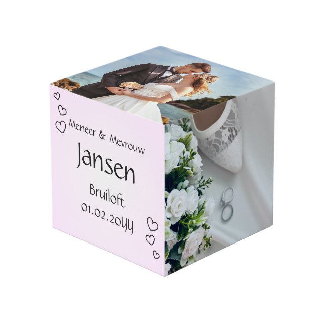 Cube Photo Fotocube Mariage – Rose Clair avec Cœurs - (Angle devant)
