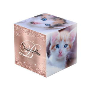 Cube Photo Glitter Rose Or huile Fancy Monogramme