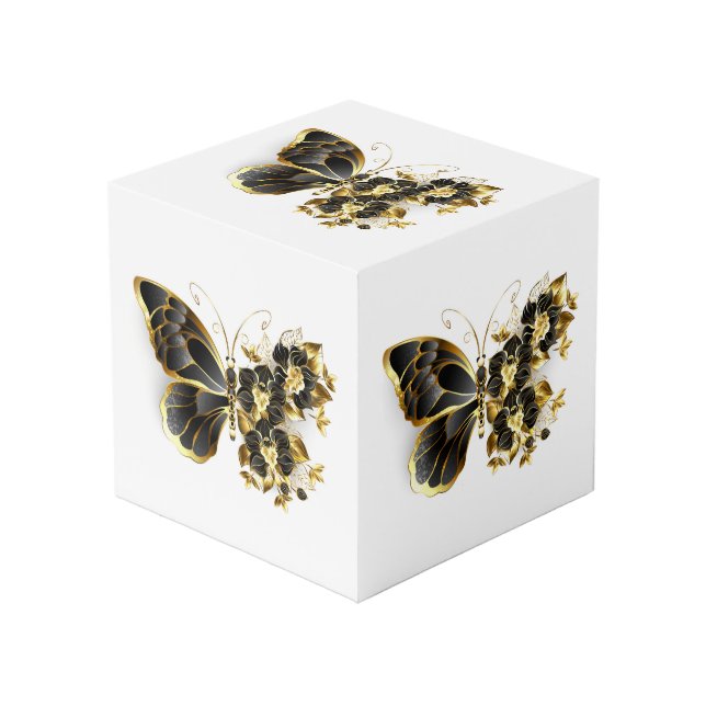 Cube Photo Gold flower Butterfly with Black Orchid (Angle devant)