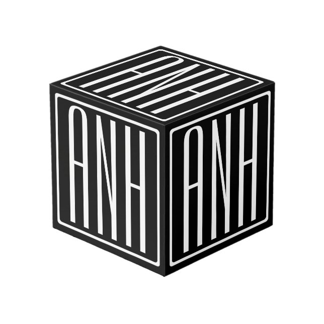 Cube Photo Gras moderne 3 initiales Monogramme | Blanc sur no (Angle devant)