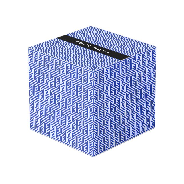 Cube Photo Grec Meander Key H Blue, Votre Nom, Personnaliser (Angle devant)