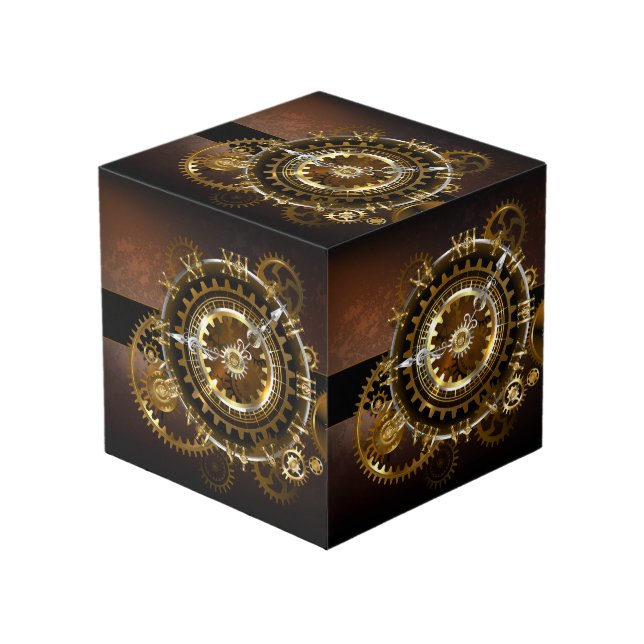 Cube Photo Horloge Steampunk avec des engrenages anciens (Angle devant)