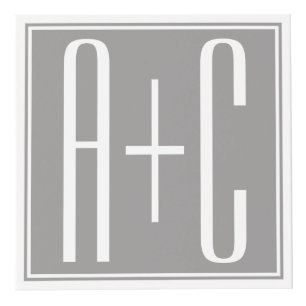 Cube Photo Initiales de couple modifiables   Blanc et gris