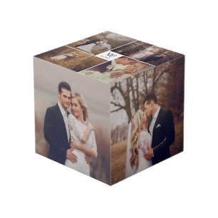 Cube Photo Mariage Carré moderne Monogramme 8 Photo Collage