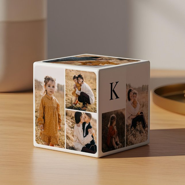 Cube Photo Monogramme de collage photo multiple moderne minim (Minimal Modern Multiple Photo Collage Monogram Cube)