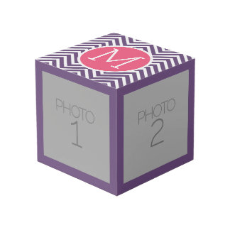Cube Photo Motif à la mode Chevron avec Monogram - Rose Purpl