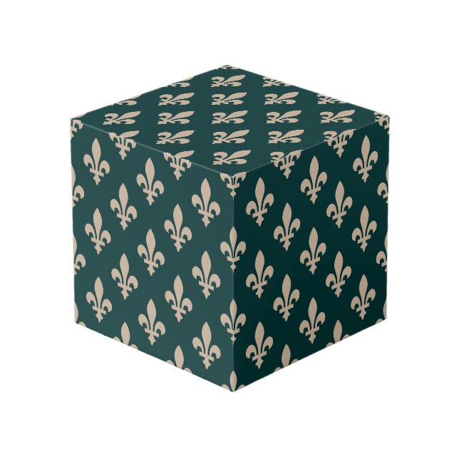 Cube Photo Motif Fleur de Lis, Crème Royale Française sur Fon (Angle devant)