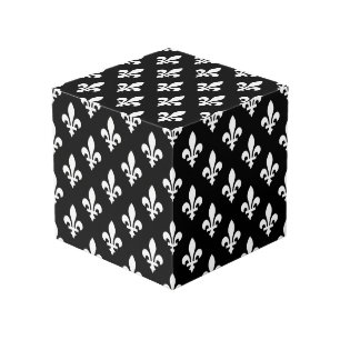 Cube Photo Motif Fleur de Lis, Royal Français, Blanc sur Noir