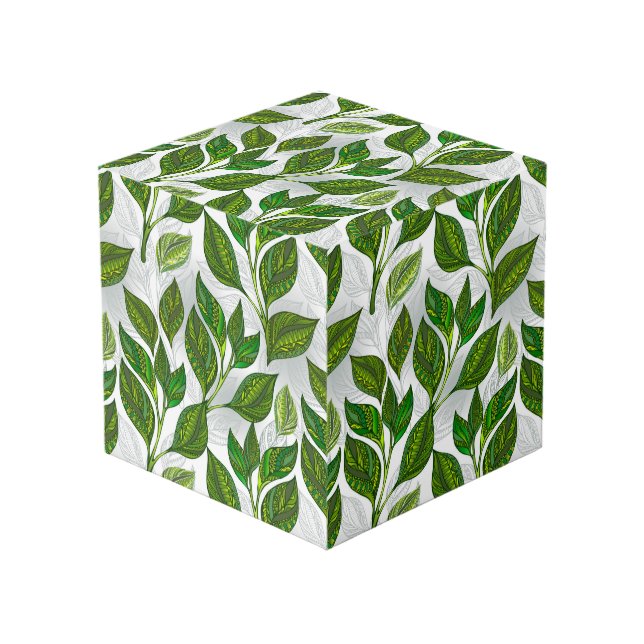 Cube Photo Motif sans couture avec Feuilles de thé vert (Angle devant)