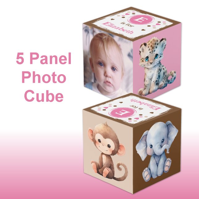 Cube Photo Nom de photo d'animal mignon pour la nurserie rose (Créateur téléchargé)