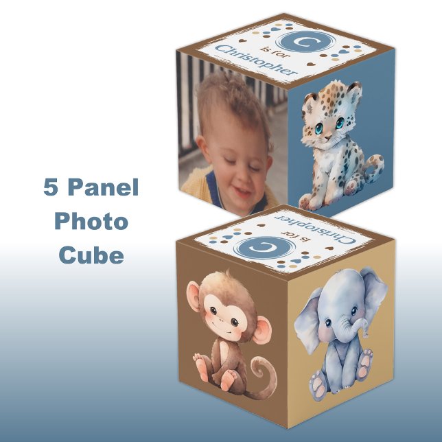 Cube Photo Nom de photo d'animal mignon pour nurserie bleu ma (Créateur téléchargé)