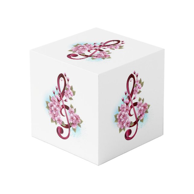 Cube Photo Notes de clef musicale en treble avec des fleurs S (Angle devant)