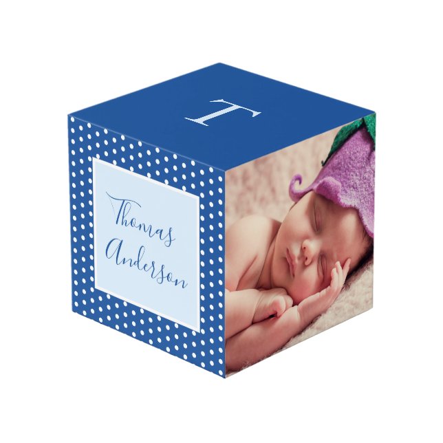 Cube Photo Nouveau-né bébé garçon avec statistiques de naissa (Angle devant)