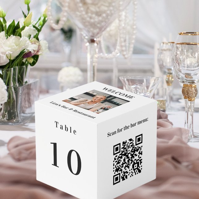 Cube Photo Numéro de tableau QR codes 2 menus photo blanche (Créateur téléchargé)