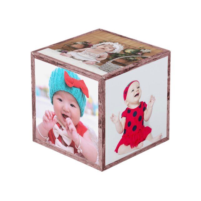 Cube Photo Photo faite sur commande avec la vue en bois 4" (Angle devant)