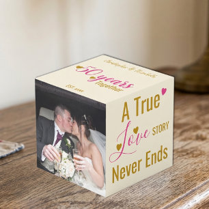 Cube Photo Photo rose 50 ans anniversaire or