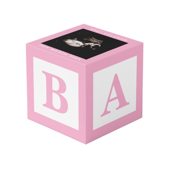 Cube Photo Pink Baby Block Sonogramme Garde de grossesse phot (Angle devant)