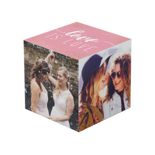 Cube Photo Pink Love is Love Gold Confetti - Photos Mariages