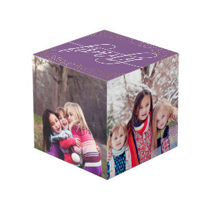 Cube Photo Pourpre et confettis d'or de Faux - photos de