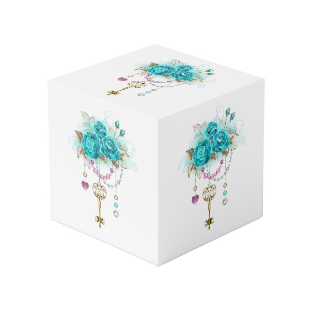 Cube Photo Roses turquoise avec touches (Angle devant)